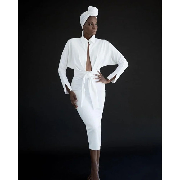 Women White Turbans Stretch Jersey Knit Head wraps Wrap Scarf Turban Tie - Picture 2 of 4